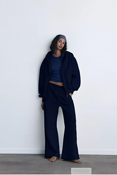 The Champ Clothing Σετ αθλητικής φόρμας με φλις εσωτερικά, υπερμεγέθη κοπή, με κουκούλα και φερμουάρ, σε μπλε ναυτικό χρώμα