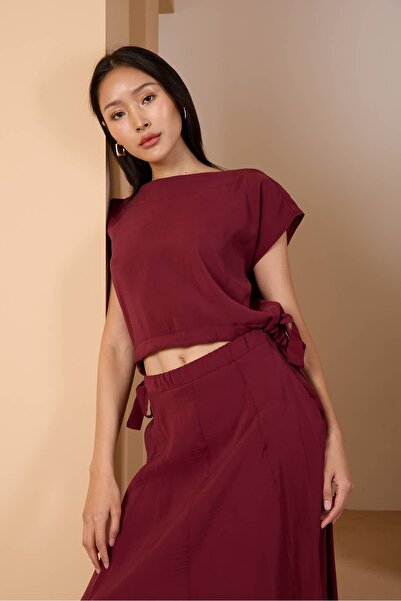 Bolivente Vestă țesătă modal casual roșu Claret