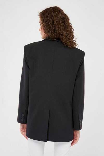 Bolivente Siyah Kadın Düğmeli Oversize Blazer Ceket