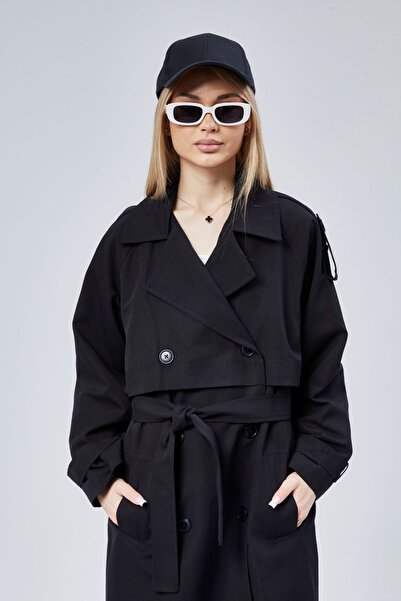 Bolivente Oversize Kruvaze Kapama Rüzgarlık Detaylı Trençkot
