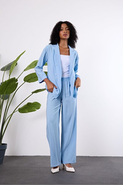 Bolivente Baby Blue Regular Elastic Waist Casual Trousers