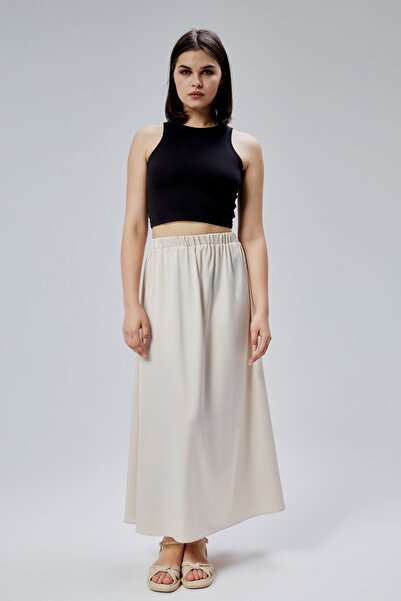 Bolivente Fusta din satin elastic cu talie cu șnur regular Stone