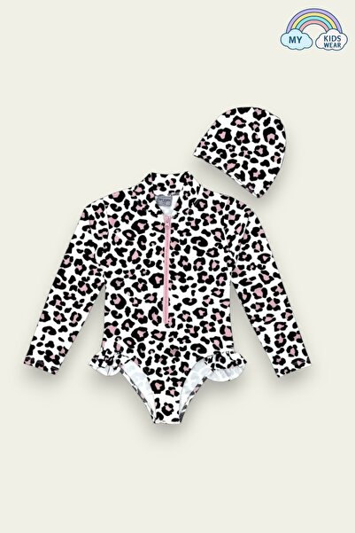 My Kids Wear Fırfır Detaylı Leopar Desen Boneli Kız Çocuk Mayo