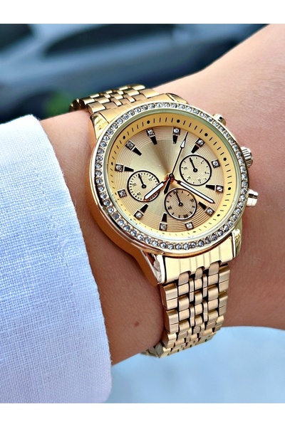 Weluxa Gold Color Stone Vintage Women Wristwatch + Watch Box