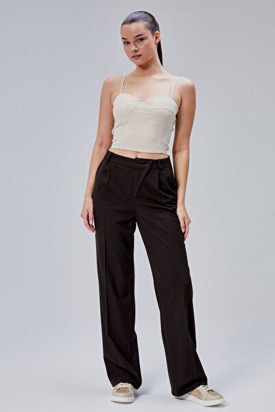 Bolivente Acı Kahve Rahat Kalıp Dokuma Palazzo Pantolon