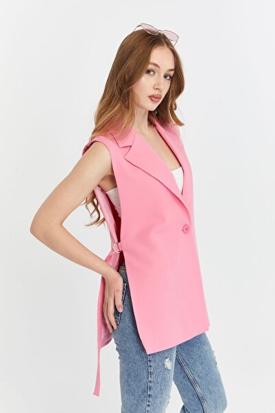 Bolivente Dámská růžová regular tkaná vesta s podšívkou