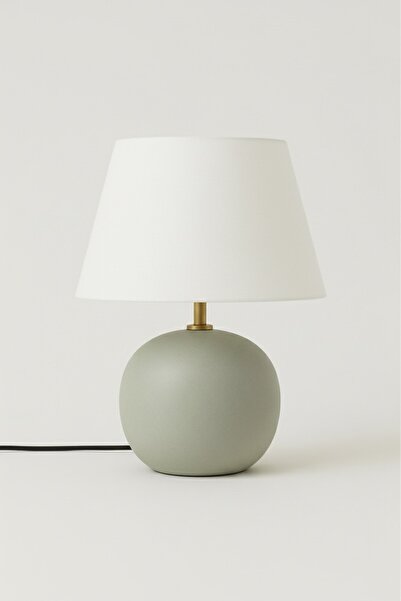 PALMA RIVA Mosso Gold Detaylı Keten Başlıklı Soft Yeşil Modern Abajur Lamba