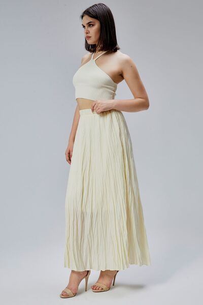 Bolivente Yellow Crinkle Voile Skirt with Elastic Waist