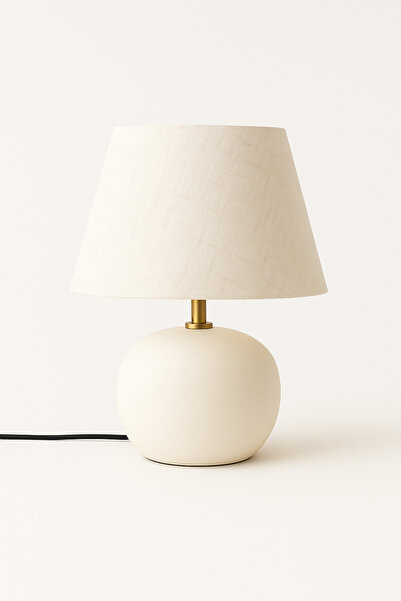 PALMA RIVA Mosso Gold Detaylı Keten Başlıklı Beyaz Modern Abajur Lamba