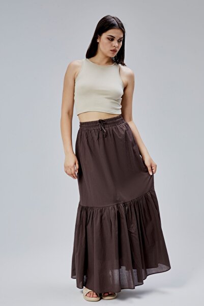 Bolivente Fusta din voile de bumbac maro amar