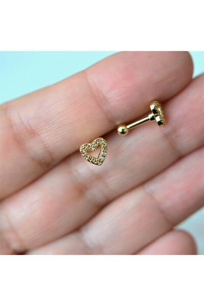 Heppii Gold Cerrahi Çelik Kalp Piercing Helix Lob Kıkırdak Tragus