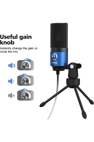Fifine Microphone Condenser K669L, Cardioid, USB, Volume Control, PC, PS4, Podcast, Streaming, Studi