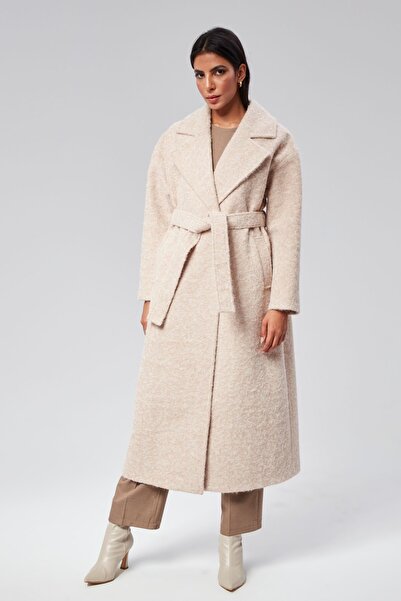 Bolivente Palton Bej Buklet Kaşe supradimensionat