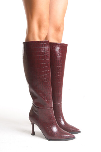 NITU Shoes Μπότες με ψηλό τακούνι με μοτίβο κροκόδειλου σε μπορντό χρώμα