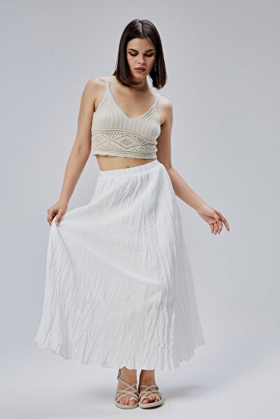Bolivente Біла еластична спідниця з вуалі з гофрованою талією