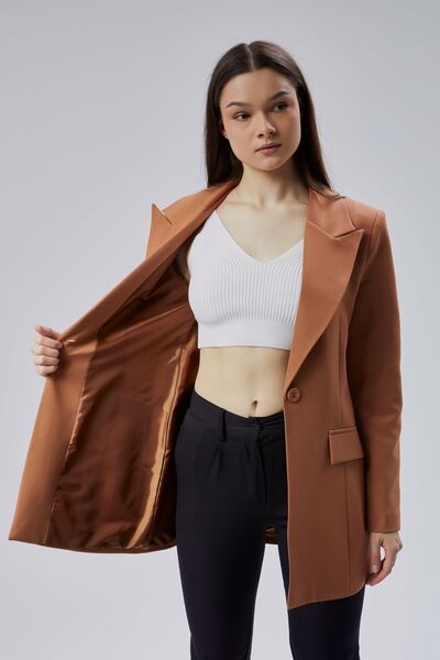 Bolivente Светлокафяво двуредно дълго сако