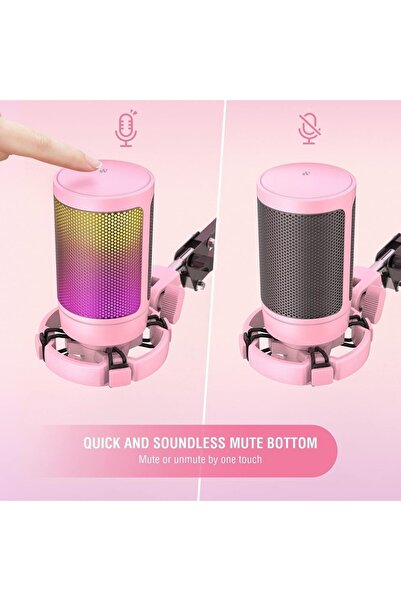 Fifine Gaming Condenser Microphone A6VP, Cardioid, RGB, Streaming, Podcast, USB, Quick Mute, Pop Fil