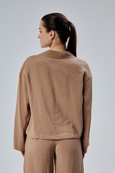 Bolivente Light Brown Loose Cut Shirt with Lacing Detail