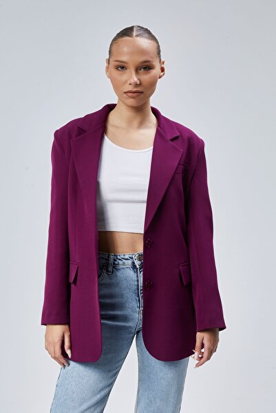 Bolivente Purple Women's Buttoned Oversize Blazer Jacket