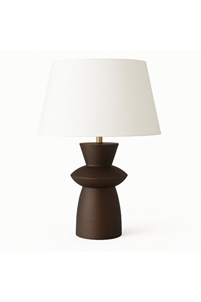 PALMA RIVA Paloma Gold Detaylı Keten Başlıklı Kahverengi Dokulu Abajur Lamba