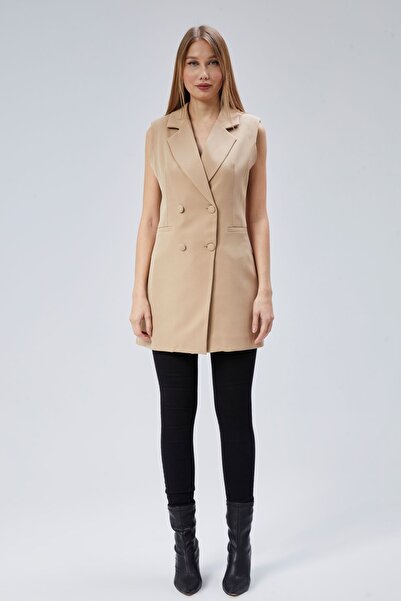 Bolivente Γυναικείο μακρύ υφαντό γιλέκο με διπλό στήθος