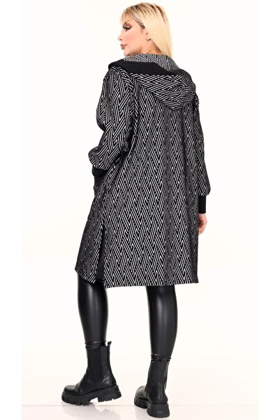 Kheos Pocketed, Collared, Hooded, Comfortable and Flowy, Long Side-Slit, Below-The-Knee, Plus-Size Cardigan