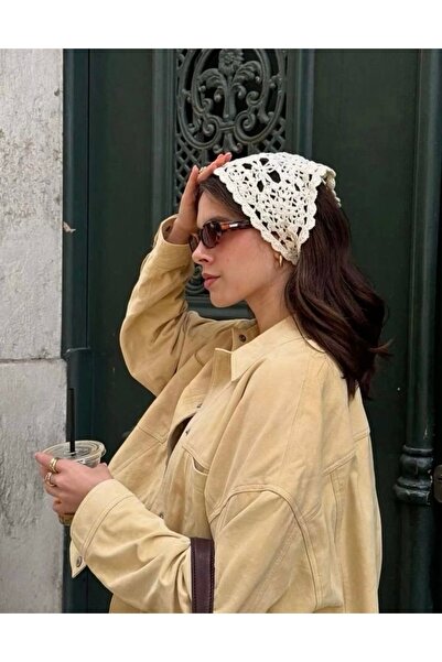 FloresDeCarnaval Rigel-Kırık Beyaz Örgü Dantel Bandana – 2025 Sonbahar/Kış Trendi