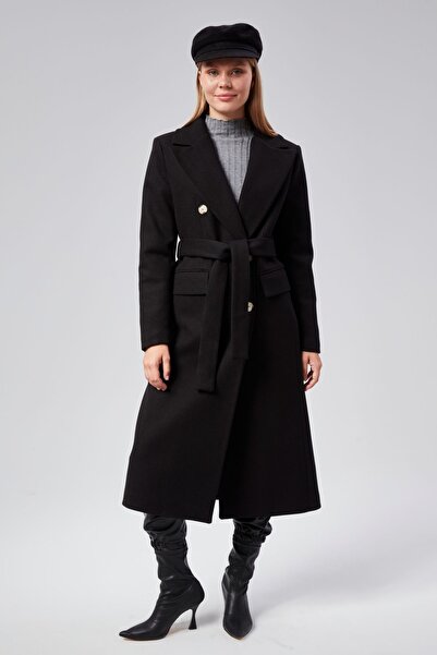 Bolivente Palton de damă cu curea cu detaliu cu nasturi