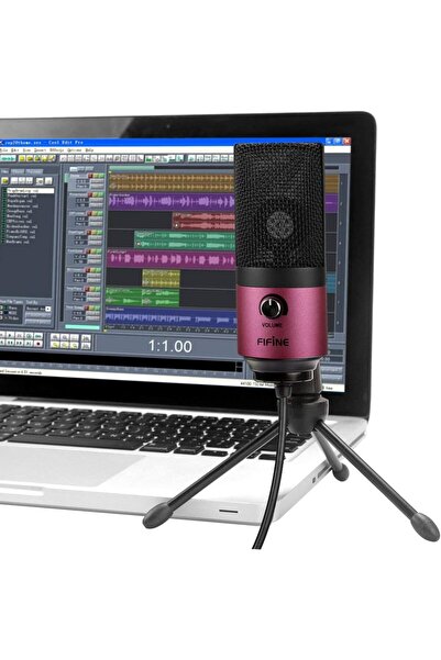 Fifine Microfon Condenser K669R, Cardioid, USB, Control Volum, PC, PS4, Podcast, Streaming, Inregist