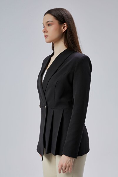Bolivente Siyah Regular Fit Pile Detaylı Blazer Ceket