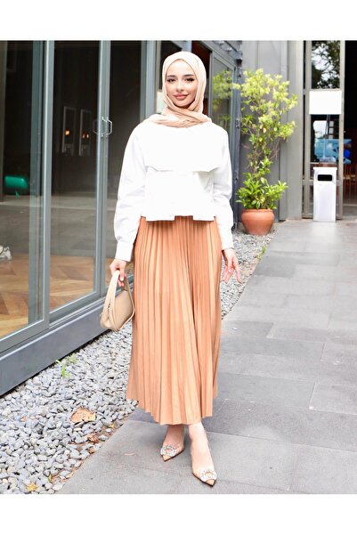 Miyalon Leather Look Pleated Turtle Skirt with Elastic Waist