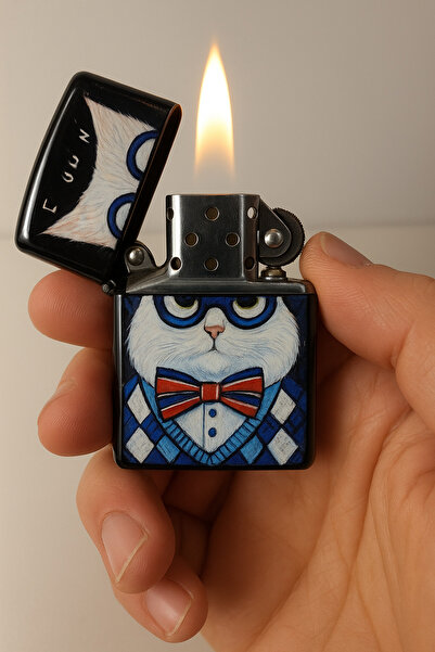 ASYA GIFTS Prof Kedi Temalı Benzinli Metal Çakmak
