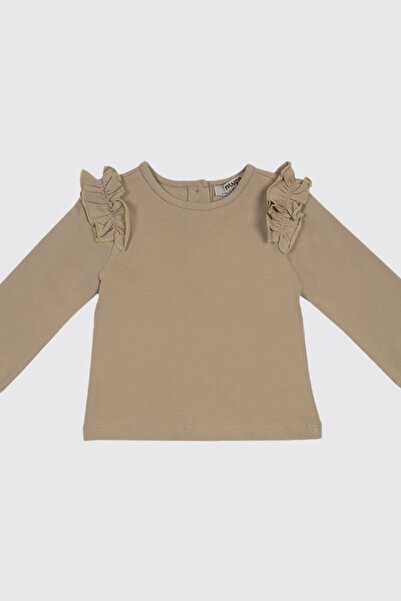 Panço Kız Bebek Uzun Kollu Bej Tişört