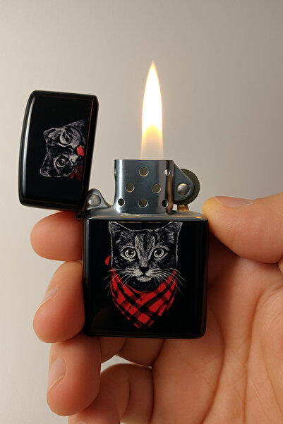 ASYA GIFTS Metal Benzinli Çakmak Motorcu Kedi Tasarımlı