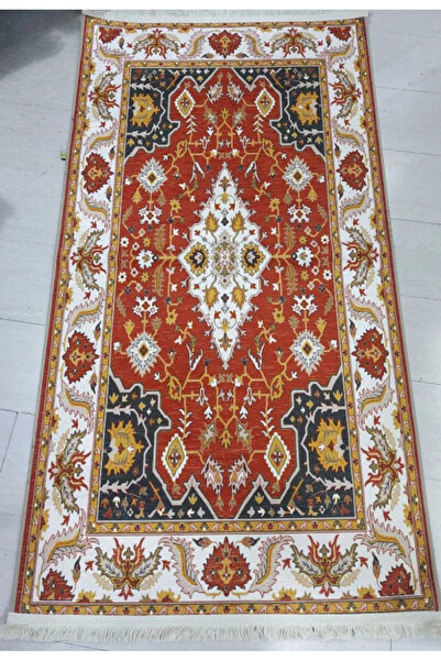 Prizma Prestij Halı 80x150cm Vintage Koleksiyon Antik Klasik Mekan Salon Beyaz Kırmızı Doğal Lateks Taban