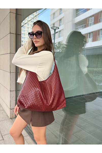 yako حقيبة كتف نسائية من فيرونا ذات ملمس محبوك ومظهر عادي وحجم كبير (: الطول 28*العرض 48*القاعدة 12 سم)