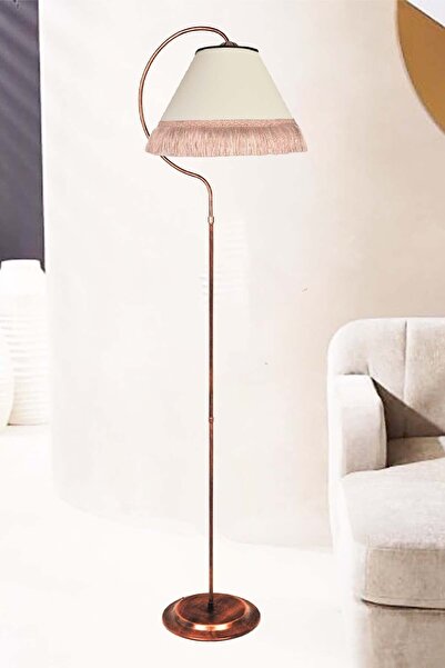 VENON Aydınlatma Lambader Çise Elips Siyah Bakır Patina Abajur Krem Püskül Pembe