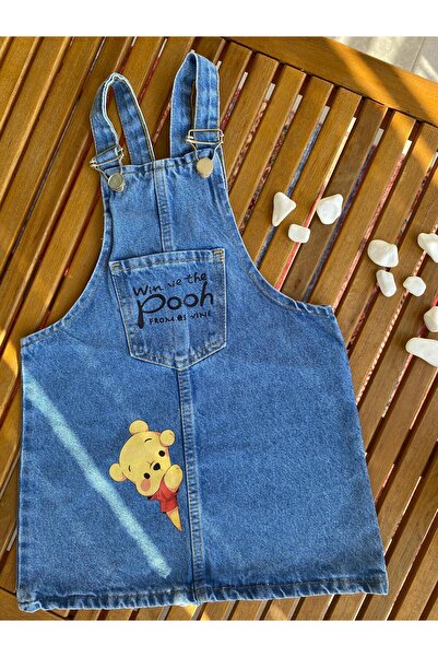 shop Kız Çocuk Winnie Baskılı Ayarlanabilir Askılı Cepli Salopet Kot Elbise