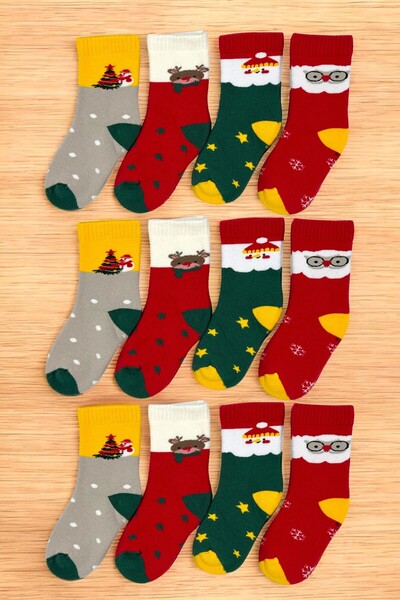 tibo 12 Pairs Toe Seamless Winter Thick Towel Kids Socket Christmas Socks New...