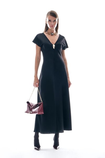 EXPLOSION Saten Gold Aksesuarlı Saten Elbise