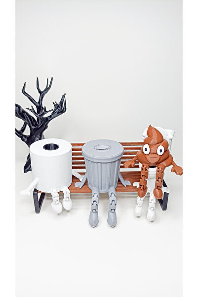 3dimaginator Dekoratif Banyo Figür Seti 4'lü /Tuvalet Kağıdı, Kaka Emojisi, Çöp Kovası, Klozet