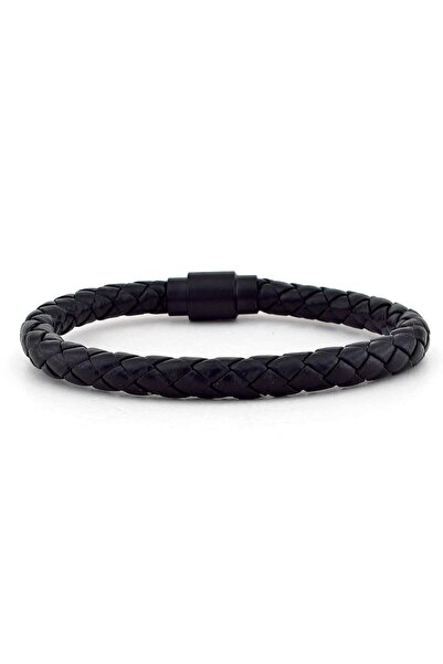 Solfera Full Siyah Deri Erkek Bileklik. Mıknatıslı Klipsli Şık Tasarım. Sevgiliye Hediye Aksesuar BT055