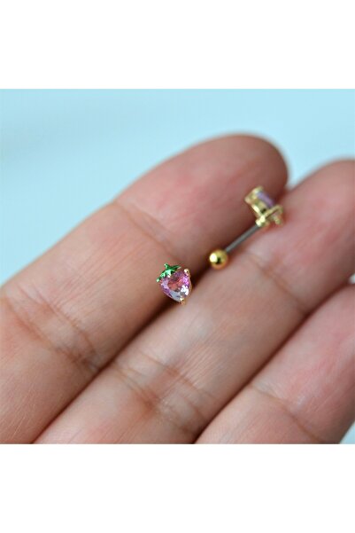 Heppii Cerrahi Çelik Pembe Çilek Piercing Helix Lob Kıkırdak Tragus