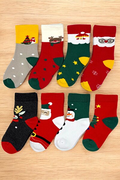 tibo 8 Pairs Toe Seamless Winter Thick Towel Kids Socket Christmas Stocking