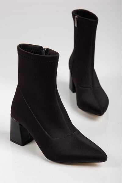 Elegant steps Cİlt Kadın Kalın Sivri Burun Topuklu Fermuarlı Kısa Bot