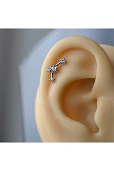 Heppii Gümüş Renk Cerrahi Çelik Taşlı Mini Yıldızlar Helix Piercing Lob Kıkır...