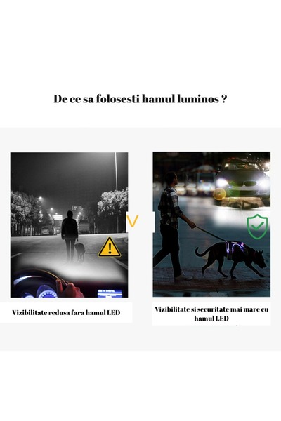 OEM Ham pentru caini cu lumini LED, pentru animale de companie, curea reflectorizanta, reincarcabil USB