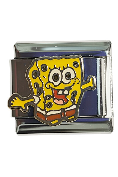 SATIYU BUTİK تعليقة فولاذية بتصميم شخصية سبونج بوب - متوافقة مع الأساور الإيطالية، تصميم ملون