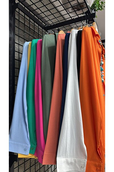 merlavin Γυναικείο πορτοκαλί, υφαντό βισκόζη Basic πουκάμισο