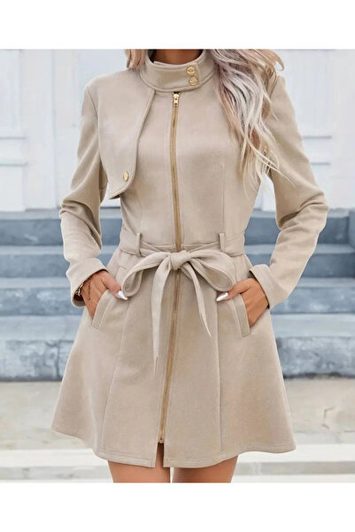 Silerra Γυναικείο μακρυμάνικο σουέτ μπουφάν με κορδόνι στο λαιμό και φερμουάρ στη μέση